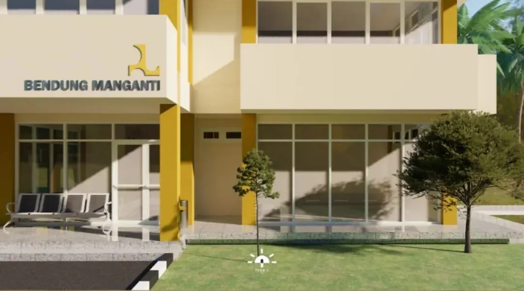 Gedung Bendungan Manganti — Tampak depan dengan signage