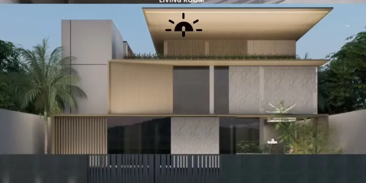 Mr. HD House — Fasad dengan atap menjorok dan planter